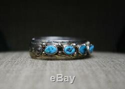 Vintage Native American Navajo Turquoise Coral Sterling Cuff Bracelet Large Size