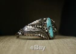 Vintage Native American Navajo Turquoise Sterling Silver Cuff Bracelet