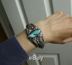 Vintage Native American Navajo Turquoise Sterling Silver Cuff Bracelet