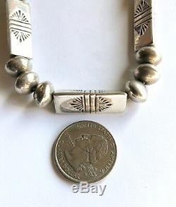 Vintage Native American Sterling Silver Hand Tooled Navajo Pearl Beaded Necklace