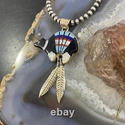 Vintage Native American Sterling Silver Multi Stone Inlay Fetish Bear Pendant