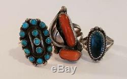 Vintage Native American Sterling Silver Ring Lot Turquoise & Coral