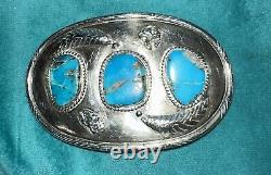 Vintage Native American Sterling Silver Turquoise Belt Buckle 4 x 2 3/4