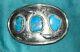 Vintage Native American Sterling Silver Turquoise Belt Buckle 4 X 2 3/4