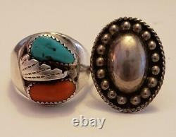 Vintage Native American Sterling Silver Turquoise & Coral Ring Lot