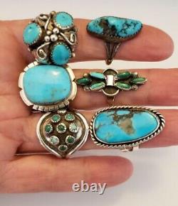 Vintage Native American Sterling Silver Turquoise Ring Lot