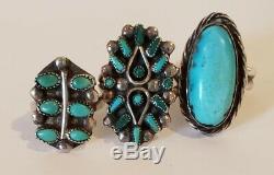 Vintage Native American Sterling Silver Turquoise Ring Lot