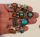 Vintage Native American Sterling Silver Turquoise And Coral Ring Lot