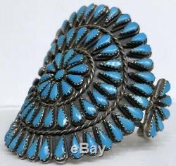 Vintage Native American ZUNI Sterling Silver Turquoise Cluster Cuff Bracelet