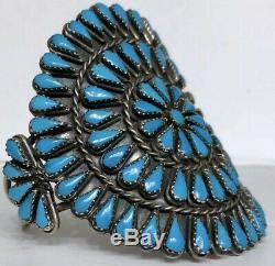 Vintage Native American ZUNI Sterling Silver Turquoise Cluster Cuff Bracelet