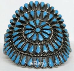 Vintage Native American ZUNI Sterling Silver Turquoise Cluster Cuff Bracelet