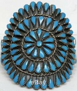 Vintage Native American ZUNI Sterling Silver Turquoise Cluster Cuff Bracelet