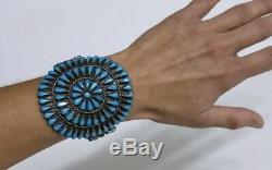 Vintage Native American ZUNI Sterling Silver Turquoise Cluster Cuff Bracelet