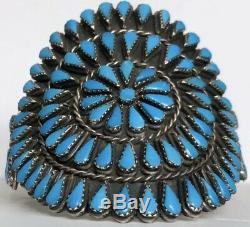 Vintage Native American ZUNI Sterling Silver Turquoise Cluster Cuff Bracelet