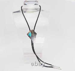 Vintage Native American sterling silver turquoise signed bolo tie necklace by TG