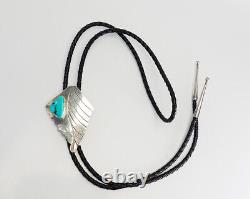 Vintage Native American sterling silver turquoise signed bolo tie necklace by TG