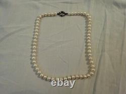 Vintage Natural 8-9mm Button Pearl Necklace Sterling Clasp 20-inches Long
