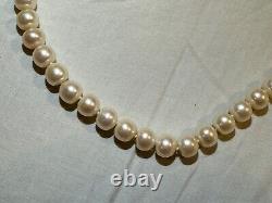 Vintage Natural 8-9mm Button Pearl Necklace Sterling Clasp 20-inches Long
