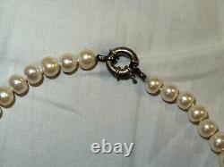 Vintage Natural 8-9mm Button Pearl Necklace Sterling Clasp 20-inches Long