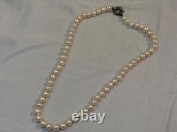 Vintage Natural 8-9mm Button Pearl Necklace Sterling Clasp 20-inches Long