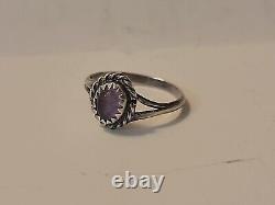 Vintage Natural Amethyst Gemstone Sterling Silver Handmade Ring Unmarked