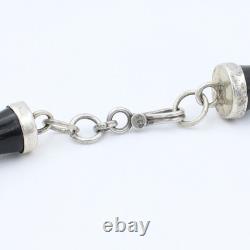 Vintage Natural Black Onyx Bamboo Bead Necklace in Sterling Silver 20 Inch