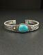 Vintage Navajo Blue Turquoise Sterling Silver Rope Cuff Bracelet Signed 31g #197