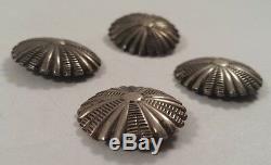 Vintage Navajo Indian Sterling Silver Concho Stampworks Buttons Set of 4