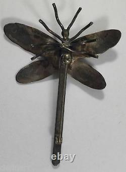 Vintage Navajo Indian Turquoise Sterling Silver Dragonfly Stampwork Pin Brooch