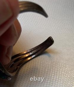 Vintage Navajo Multi-Stone Inlay Sterling Silver Bracelet, free shipping