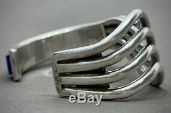 Vintage Navajo Native American Sterling Silver Multi Stone Inlay Cuff Bracelet