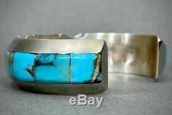 Vintage Navajo Native American Sterling Silver Turquoise Inlay Cuff Bracelet