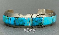 Vintage Navajo Native American Sterling Silver Turquoise Inlay Cuff Bracelet