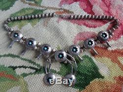 Vintage Navajo Native American Turquoise Cab Squash Blossom Silver Necklace