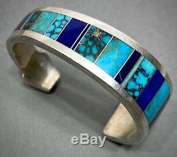 Vintage Navajo Native American Turquoise Lapis Inlay Bracelet Ray Tracey NICE