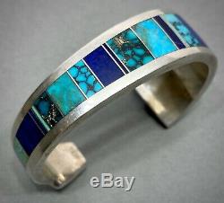 Vintage Navajo Native American Turquoise Lapis Inlay Bracelet Ray Tracey NICE