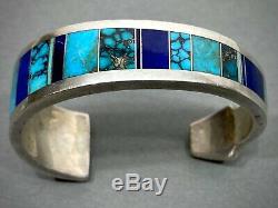 Vintage Navajo Native American Turquoise Lapis Inlay Bracelet Ray Tracey NICE