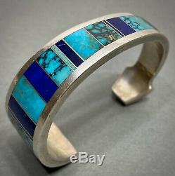 Vintage Navajo Native American Turquoise Lapis Inlay Bracelet Ray Tracey NICE