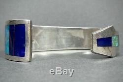 Vintage Navajo Native American Turquoise Lapis Inlay Bracelet Ray Tracey NICE