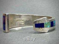 Vintage Navajo Native American Turquoise Lapis Inlay Bracelet Ray Tracey NICE