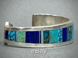 Vintage Navajo Native American Turquoise Lapis Inlay Bracelet Ray Tracey NICE