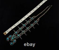 Vintage Navajo Squash Blossom Necklace Sterling Silver Stunning Turquoise 24