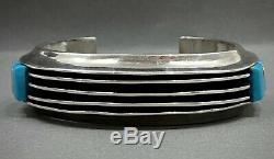 Vintage Navajo Sterling Silver Channel Turquoise Cobblestone Inlay Cuff Bracelet