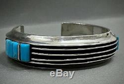 Vintage Navajo Sterling Silver Channel Turquoise Cobblestone Inlay Cuff Bracelet