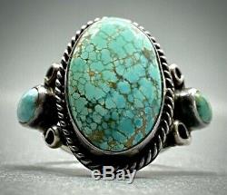 Vintage Navajo Sterling Silver Green Spiderweb Turquoise Ring