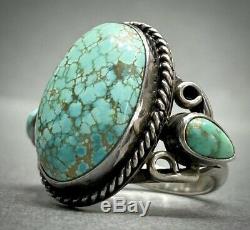 Vintage Navajo Sterling Silver Green Spiderweb Turquoise Ring