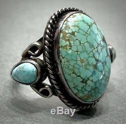 Vintage Navajo Sterling Silver Green Spiderweb Turquoise Ring