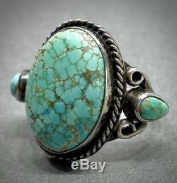 Vintage Navajo Sterling Silver Green Spiderweb Turquoise Ring