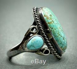 Vintage Navajo Sterling Silver Green Spiderweb Turquoise Ring