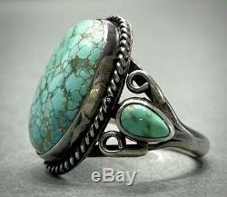 Vintage Navajo Sterling Silver Green Spiderweb Turquoise Ring